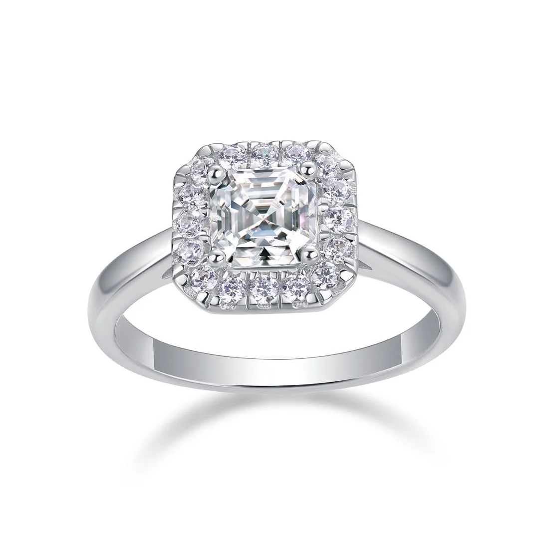 Square halo ring on a smooth band on a white background